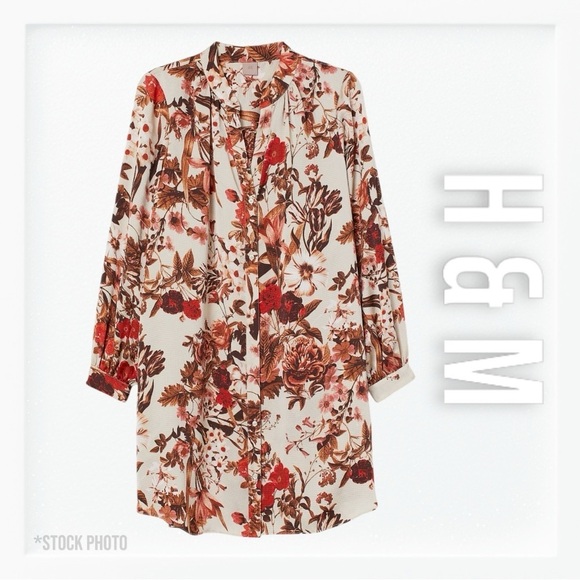 H&M Fall Floral Long Sleeve Button Down Blouse Dress sz 12 - Picture 1 of 12